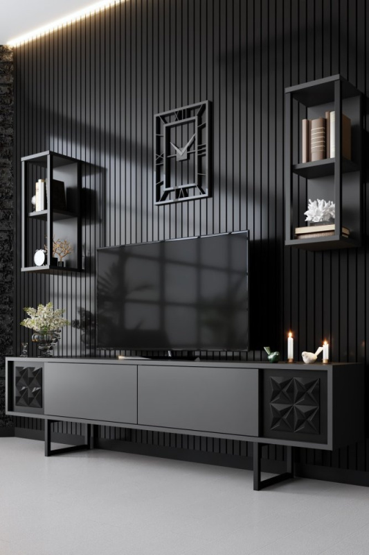TV stěna / Sestava pod TV Black Line - Anthracite, Black