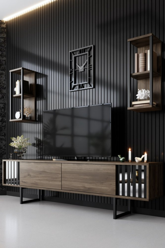 TV stěna / Sestava pod TV Chrome Line - Walnut, Black