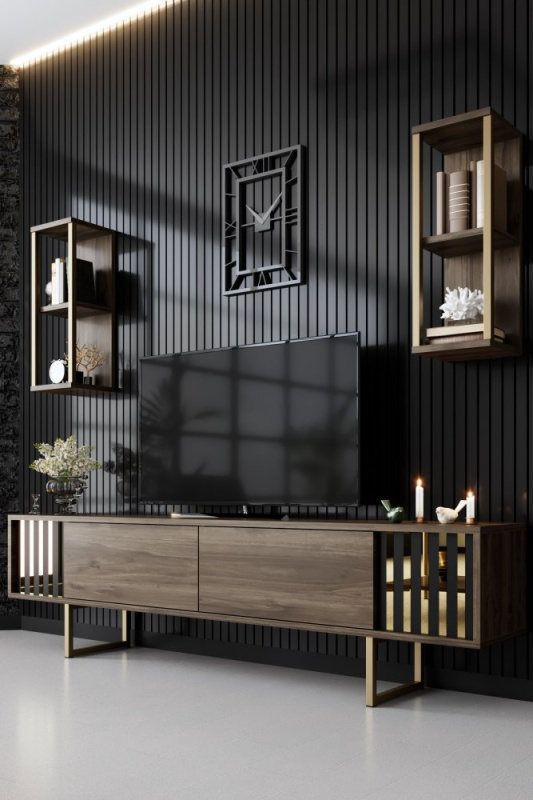 TV stěna / Sestava pod TV Gold Line - Walnut, Black