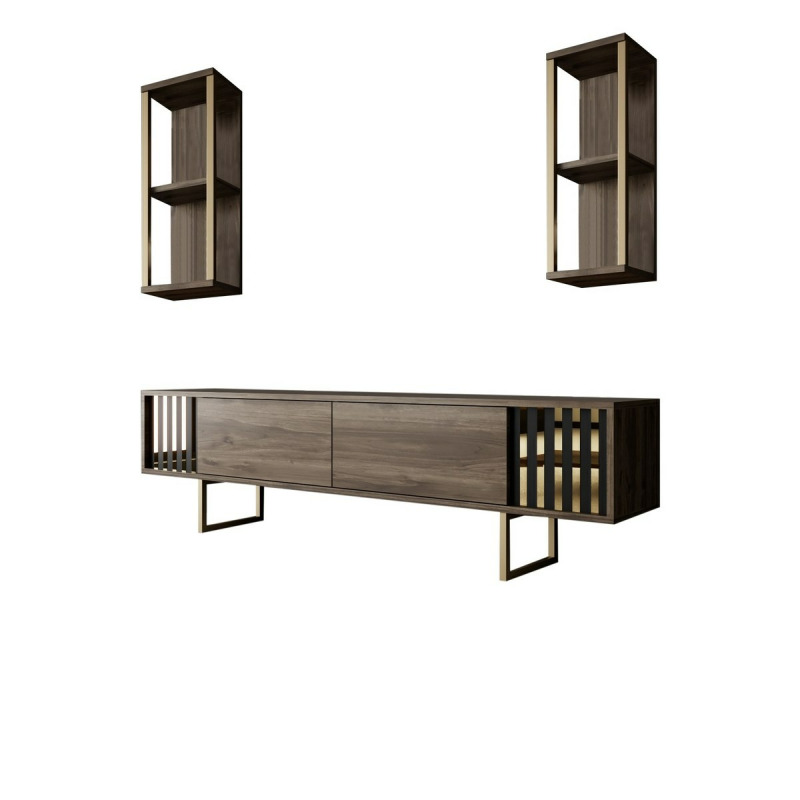TV stěna / Sestava pod TV Gold Line - Walnut, Black