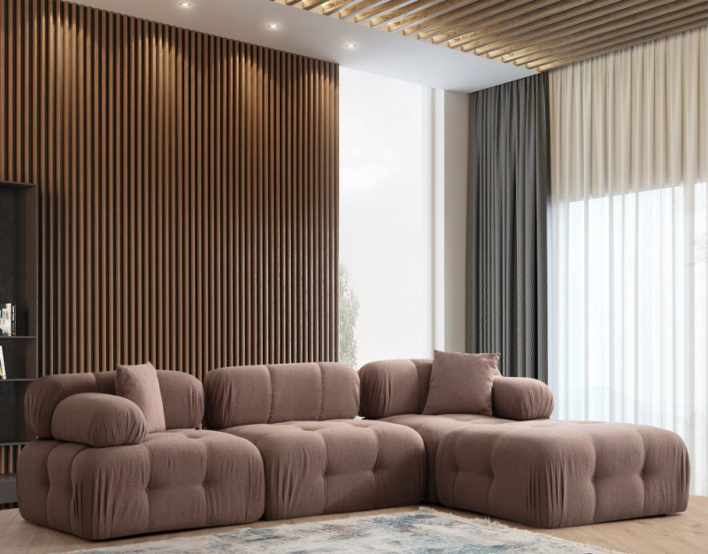 Rohová sedací souprava Doblo 3 Seater with Pouffe ( L1-O1-1R-Pouffe) - Cappuccino