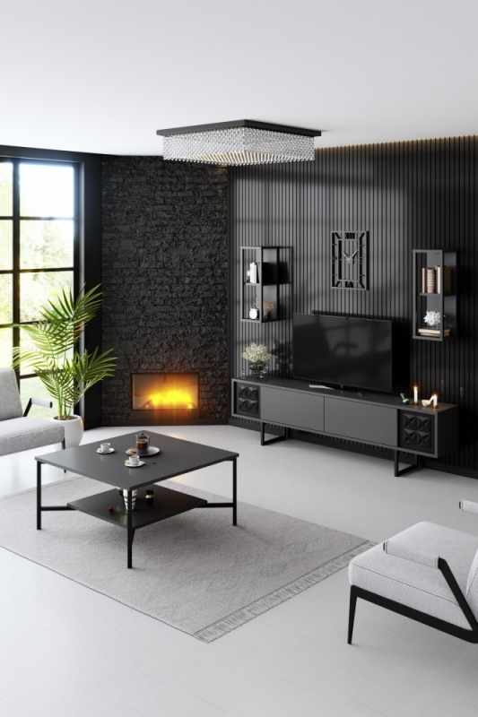 Living Room Furniture Set Black Line Set - Anthracite, Black