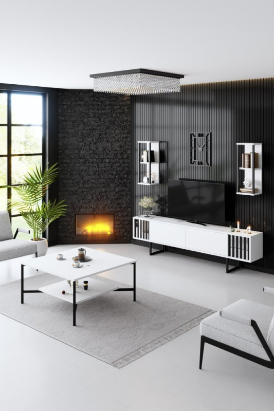 Living Room Furniture Set Chrome Line Set - White, Black