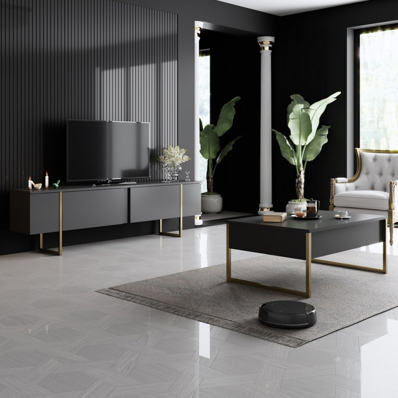 Living Room Furniture Set Luxe Set - Anthracite, Gold