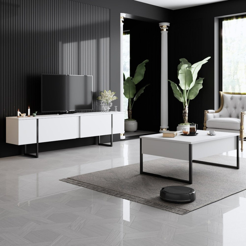 Living Room Furniture Set Luxe Set - White, Black