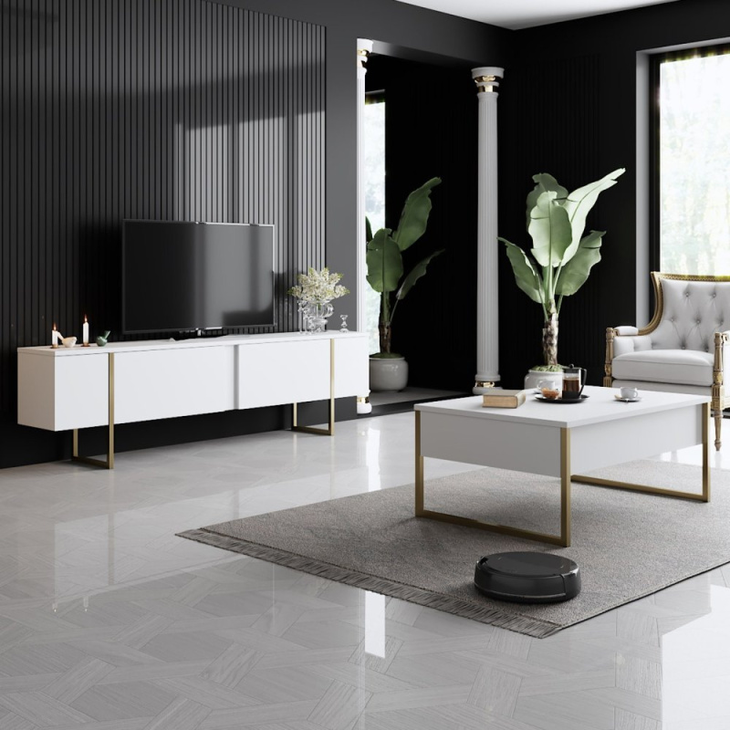 Living Room Furniture Set Luxe Set - White, Gold