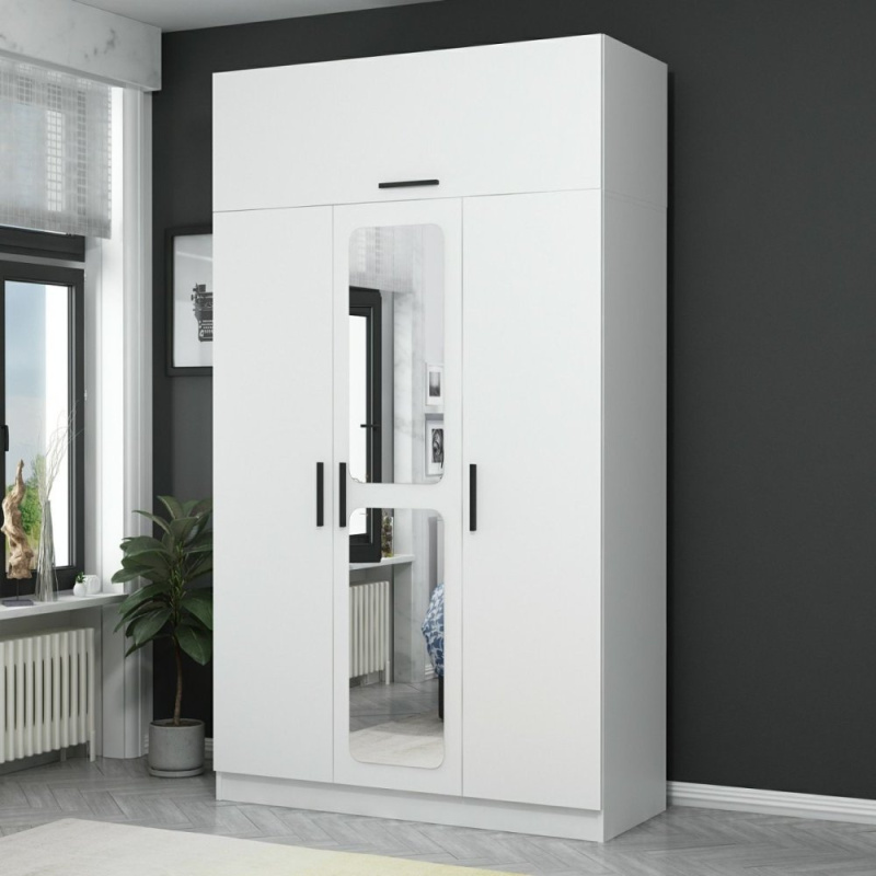 Šatní skříň Kale 3 Kapak Aynalı 235 - White