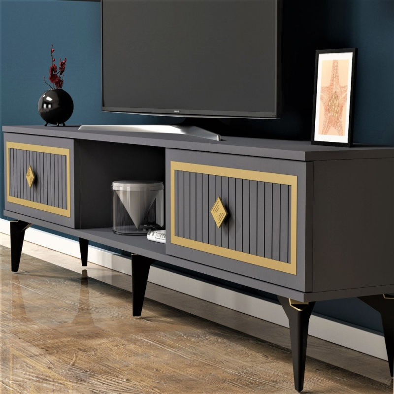 TV stolek Nil - Anthracite, Gold