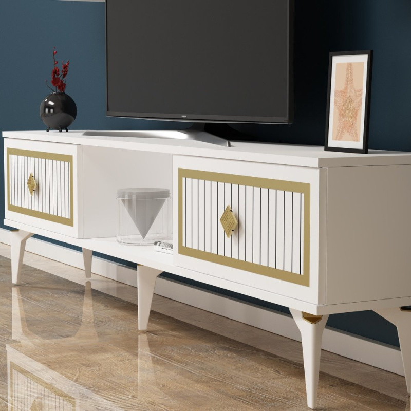 TV stolek Nil - White, Gold