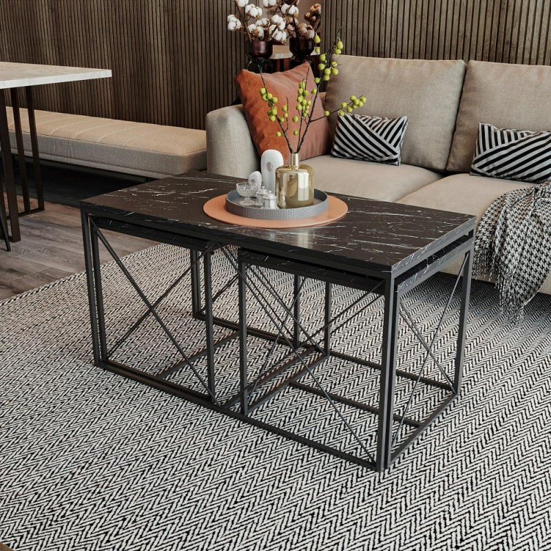 Sada konferenčních stolků Defne - Black Marble