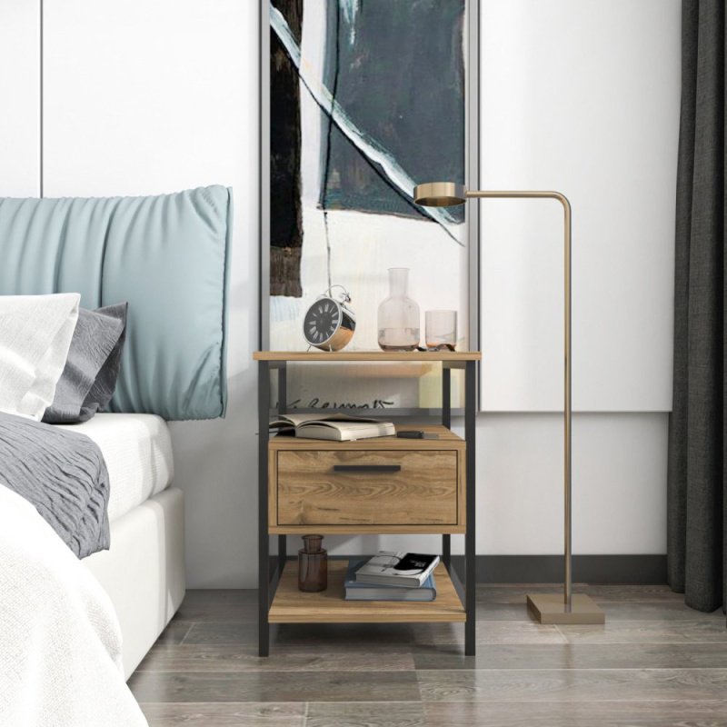 Noční stolek Alba - Black, Oak