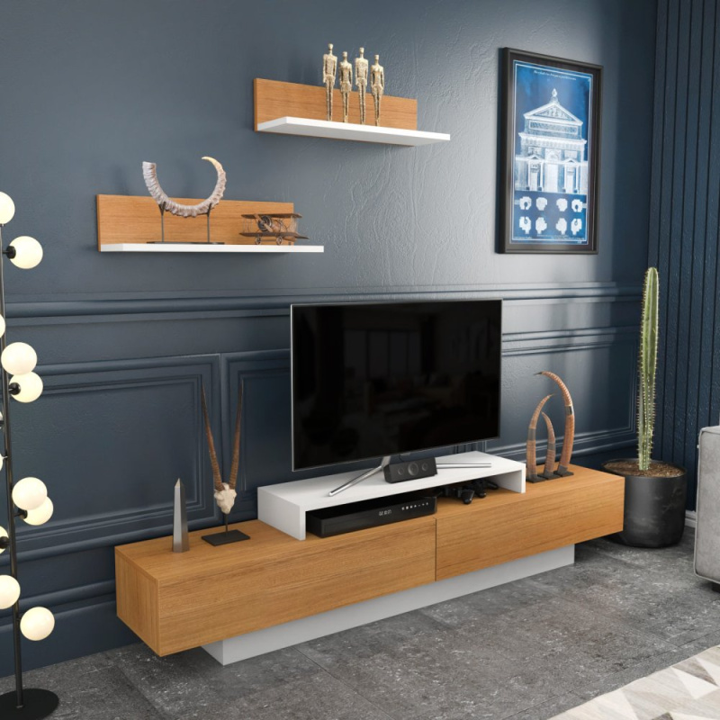 TV stěna / Sestava pod TV Lusi - White, Teak