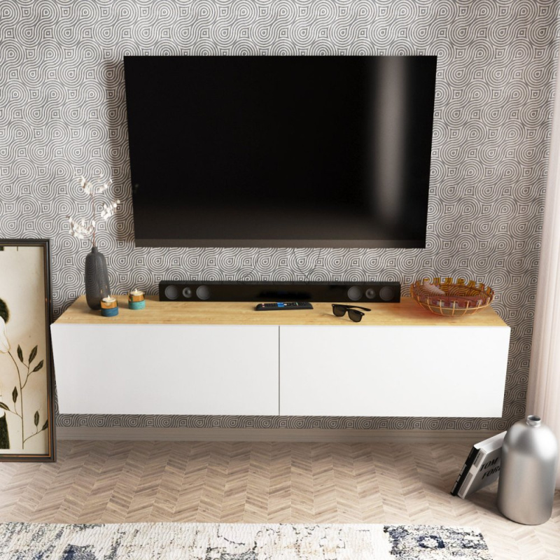 TV stolek Poling - White, Walnut