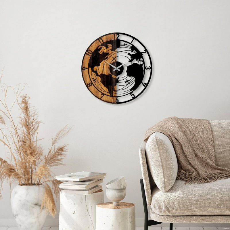 Dekorativní dřevěné nástěnné hodiny World Map