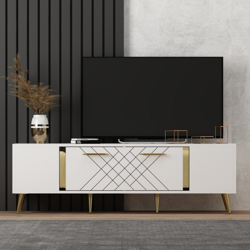 TV stolek Detas - White, Gold