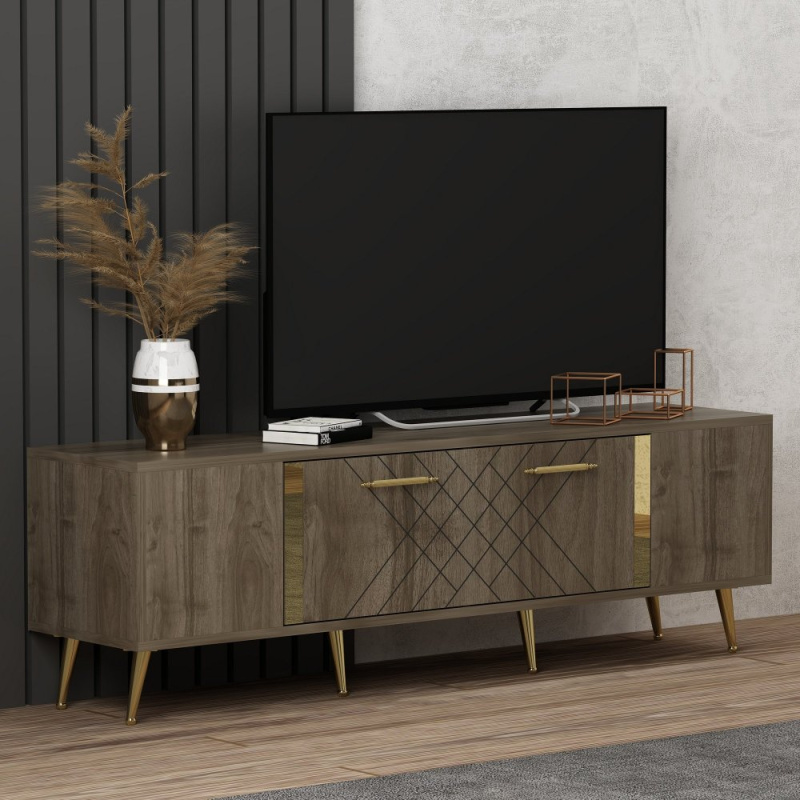 TV stolek Detas - Walnut, Gold