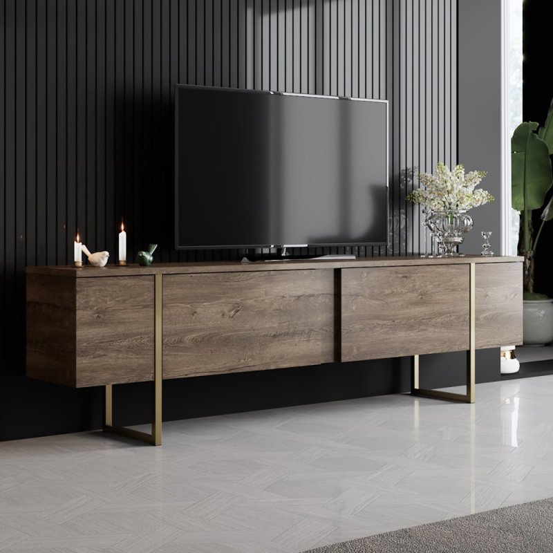 TV stolek Luxe - Walnut, Gold