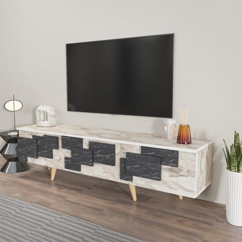 TV stolek 3 D - White, Marble