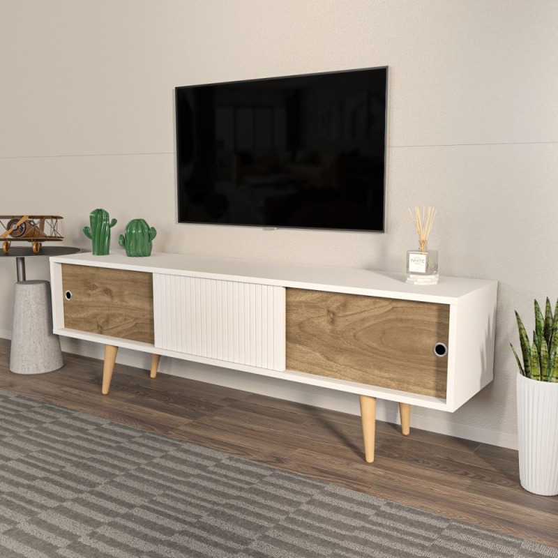 TV stolek Ecrin - White, Walnut