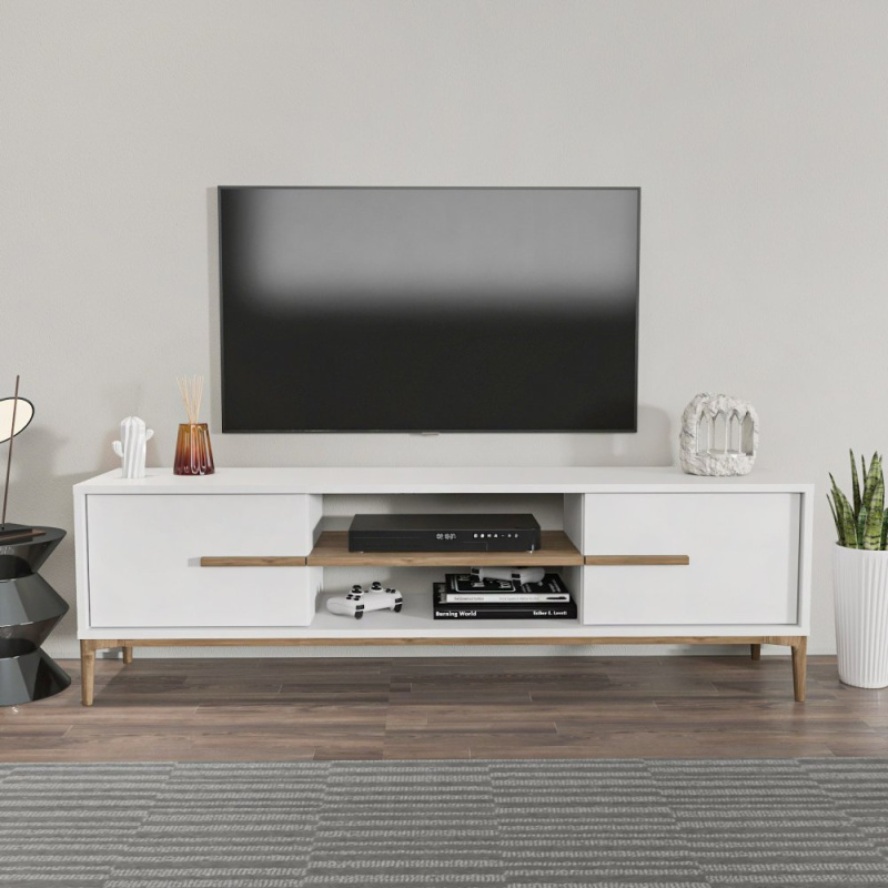 TV stolek Eslem - White, Walnut