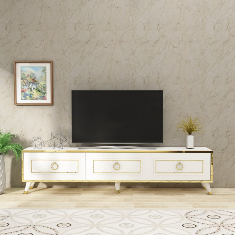 TV stolek Sona - White, Gold