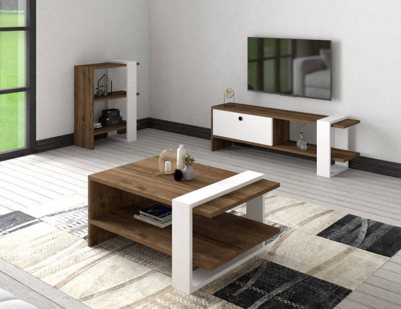 Living Room Furniture Set Gaye - Walnut, White