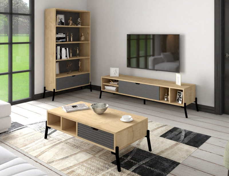 Living Room Furniture Set Ponuse - Sapphire Oak, Anthracite