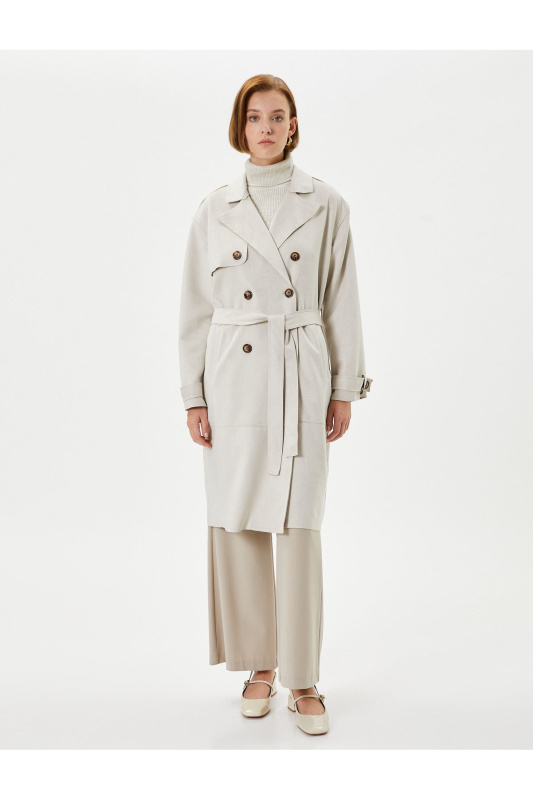 Koton Trenčkot Dvouřadý knoflíkový pas s páskovou kapsou