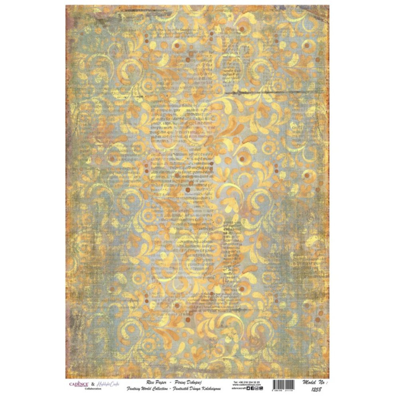 Cadence Rýžový papír Cadence - Žlutý ornament - VYBERTE VELIKOST - Rýžový papír Cadence, A4 - Žlutý ornament