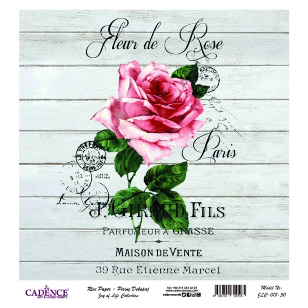 Cadence Rýžový papír Cadence, 30x30 cm - Růže z Paříže
