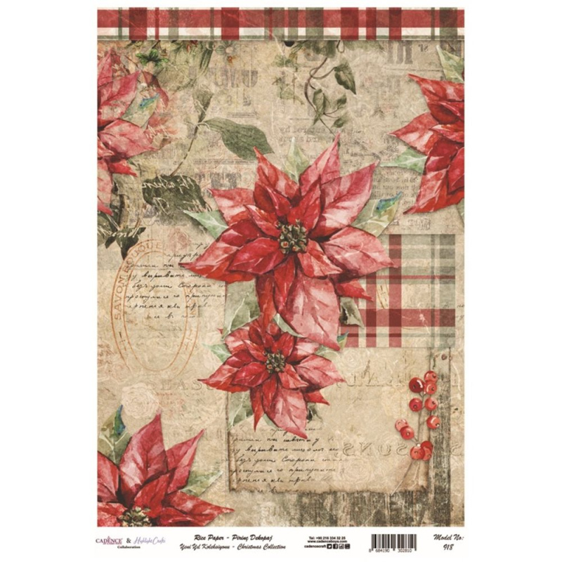 Cadence Rýžový papír Cadence - Vánoční růže a přání - VYBERTE VELIKOST - Rýžový papír Cadence, A4 - Vánoční růže a přání