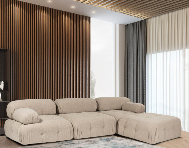 Rohová sedací souprava Doblo 3 Seater with Pouffe ( L1-O1-1R-Pouffe) - Peach