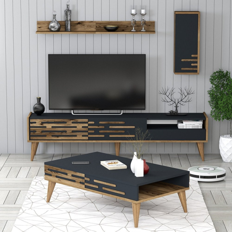 Living Room Furniture Set Valensiya - Walnut, Anthracite