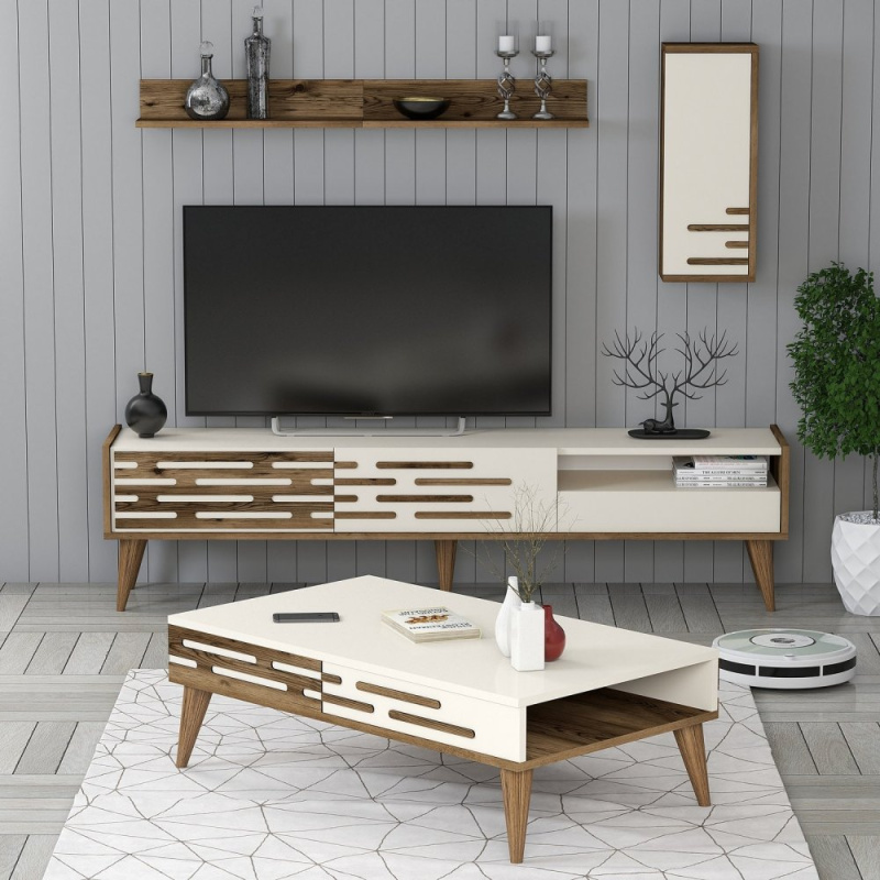 Living Room Furniture Set Valensiya - Walnut, Cream