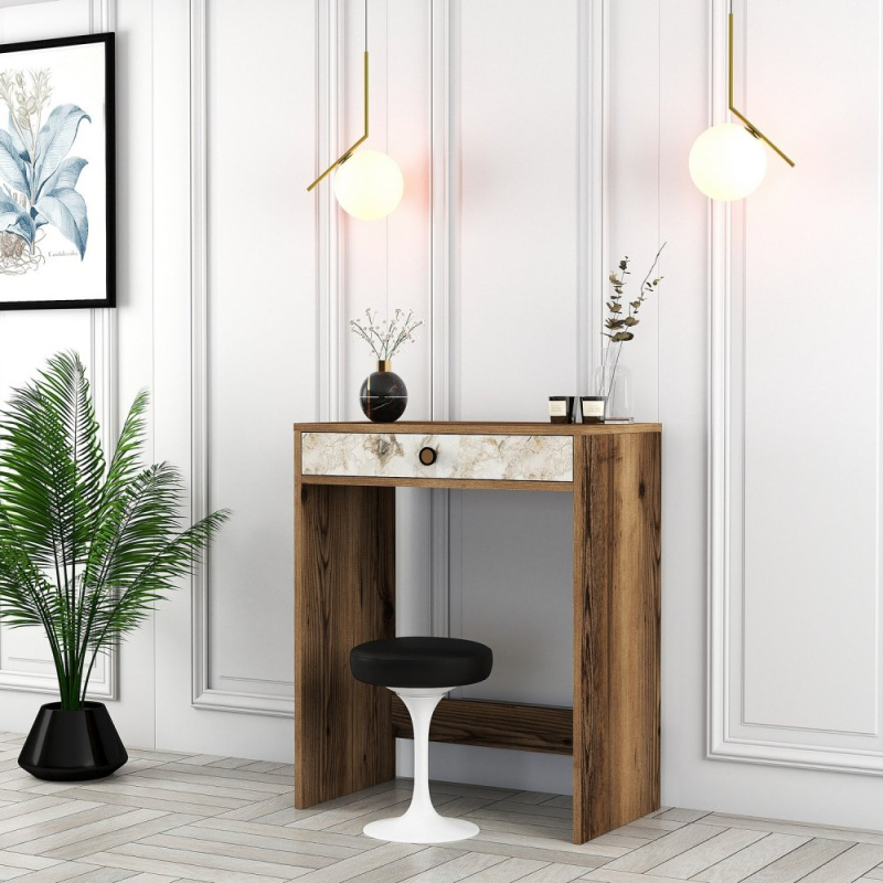 Toaletní stolek Lizbon - Walnut, White, Marble