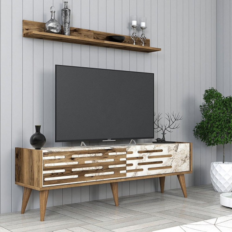 TV stěna / Sestava pod TV Valensiya 140 - Walnut, White, Marble
