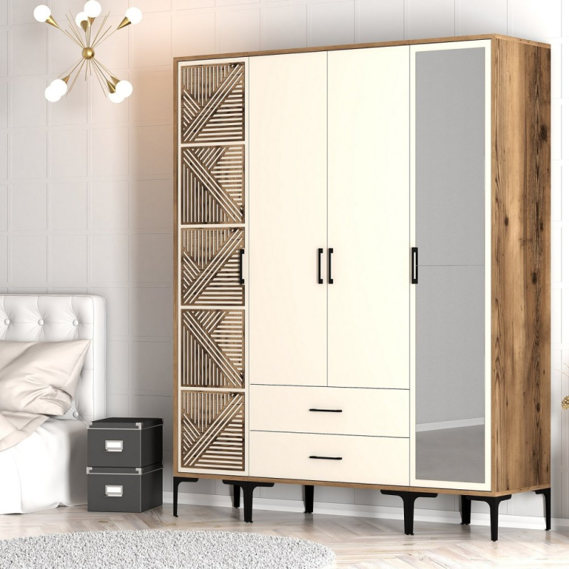 Šatní skříň Kumsal PTR - Walnut, Cream
