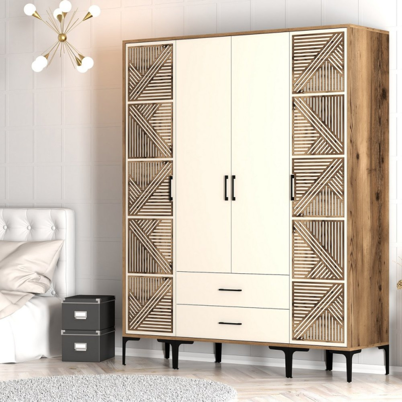 Šatní skříň Kumsal PTP - Walnut, Cream