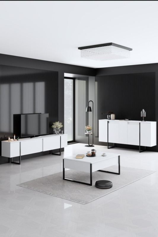 Living Room Furniture Set Luxe - White, Black