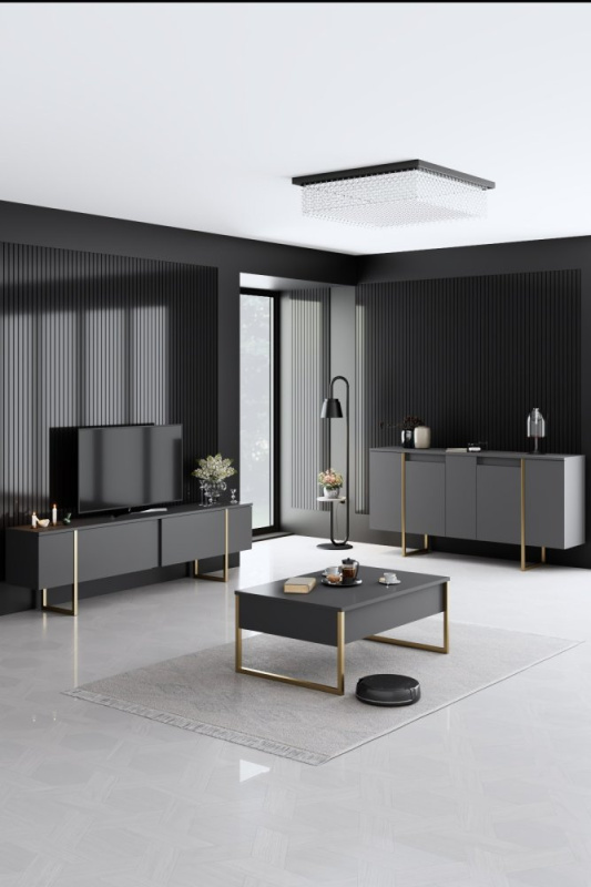 Living Room Furniture Set Luxe - Anthracite, Gold