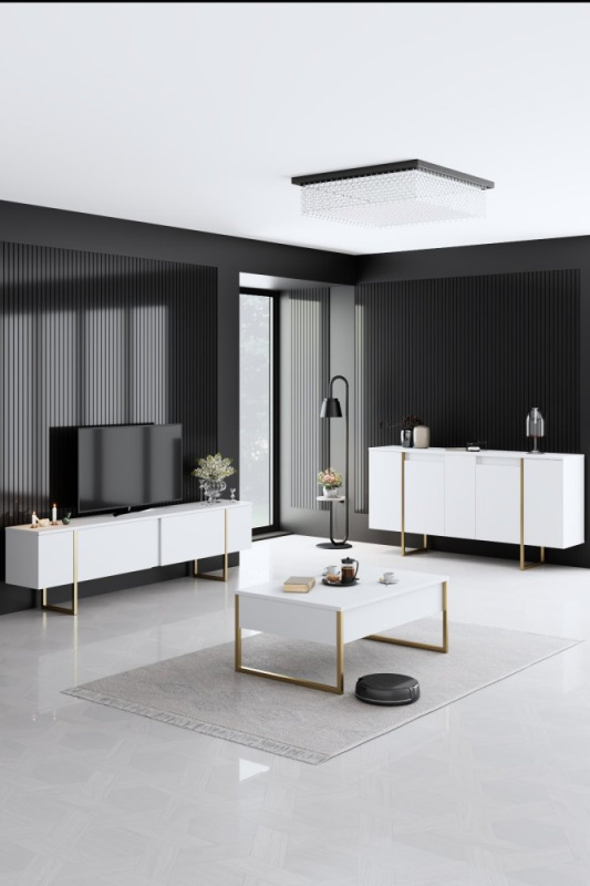 Living Room Furniture Set Luxe - White, Gold