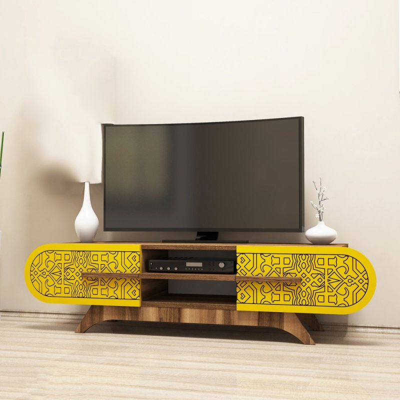 TV stolek Defne - Walnut Yellow