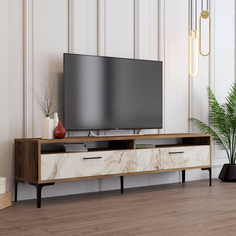 TV stolek Istanbul 2 - Walnut White Marble