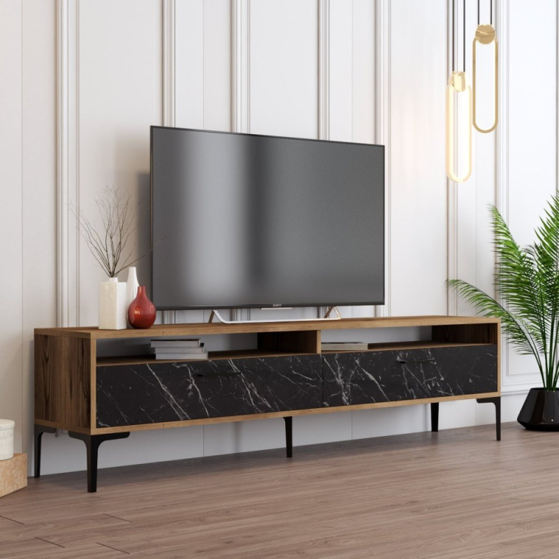 TV stolek Istanbul 2 - Walnut Black Marble