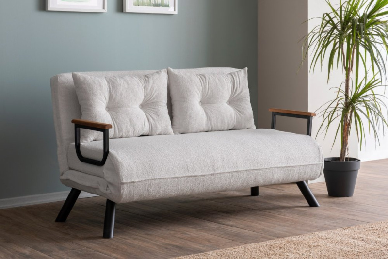 Dvoumístná rozkládací pohovka Sando 2-Seater - Teddy Fabric - White