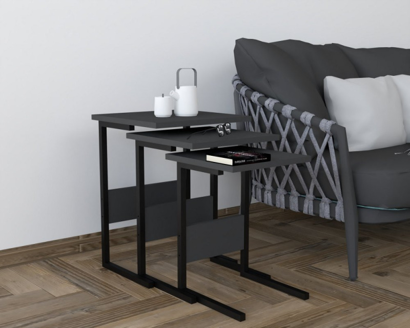 Sada odkládacích stolků (3 kusy) Sali - Black, Anthracite