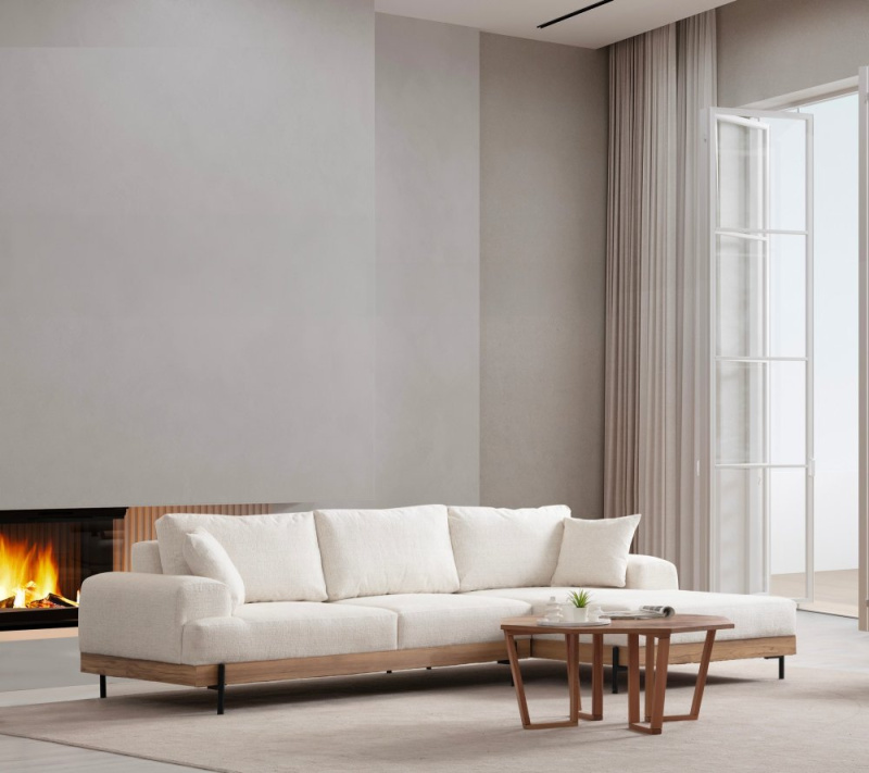 Rohová sedací souprava Eti Oak Right - White