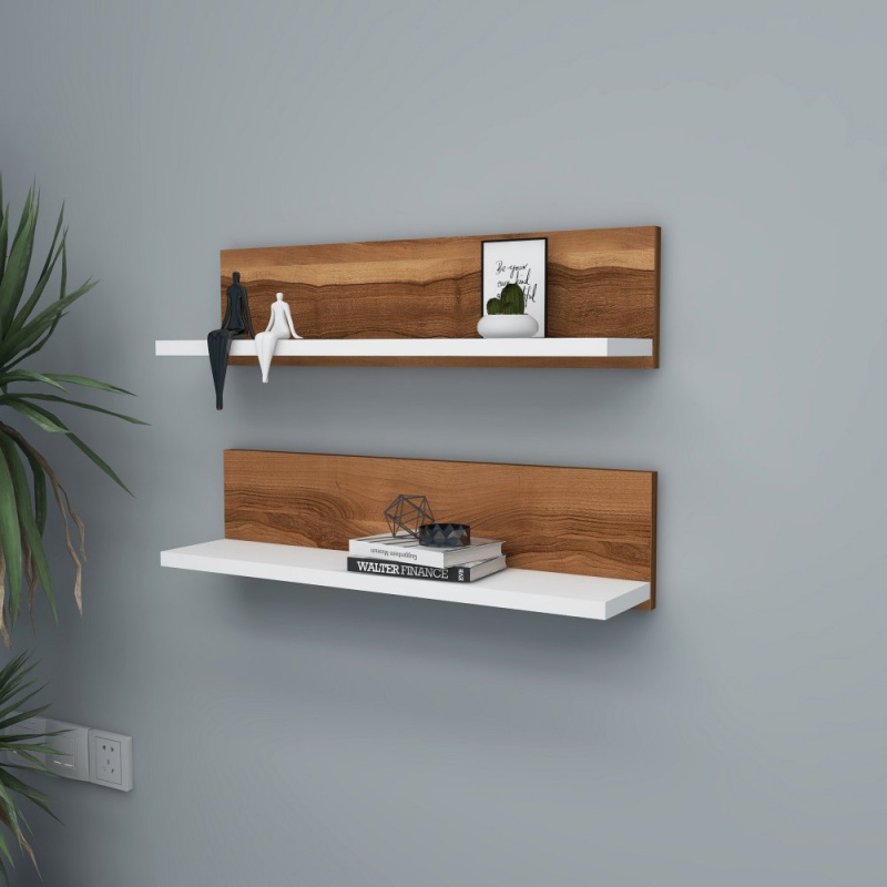 Nástěnná police Shelf - Walnut, White