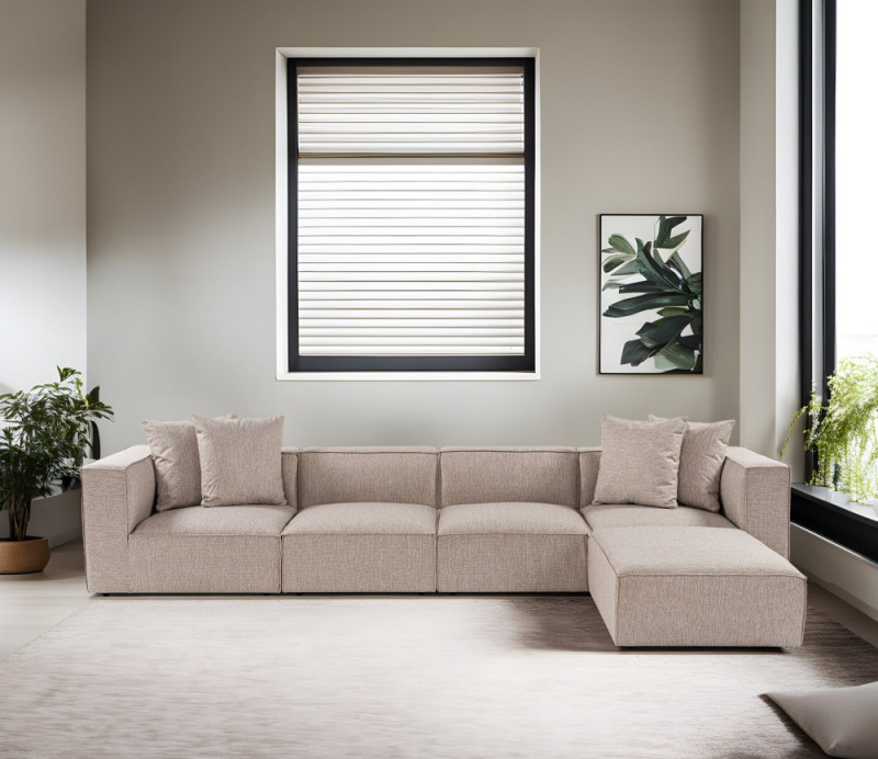 Rohová sedací souprava Sora (L1-O1-O1-1R-POUFFE ) - Sand Beige