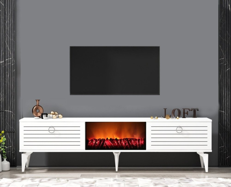 TV stolek Arona Fireplace - White